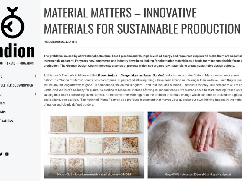 MATERIAL MATTERS – Innovative Materials for Sustainable Production @German Design Council (DE) – Article